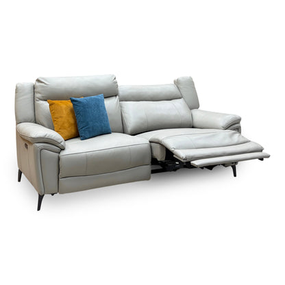 'Panache' Light Grey Cat-40:27 Leather 3 Seater Power Recliner Sofa
