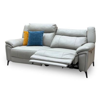 'Panache' Light Grey Cat-40:27 Leather 3 Seater Power Recliner Sofa
