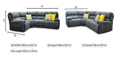 Link charcoal grey power recliner sofa dimensions: width 260cm, length 200cm, depth 98cm, height 99cm