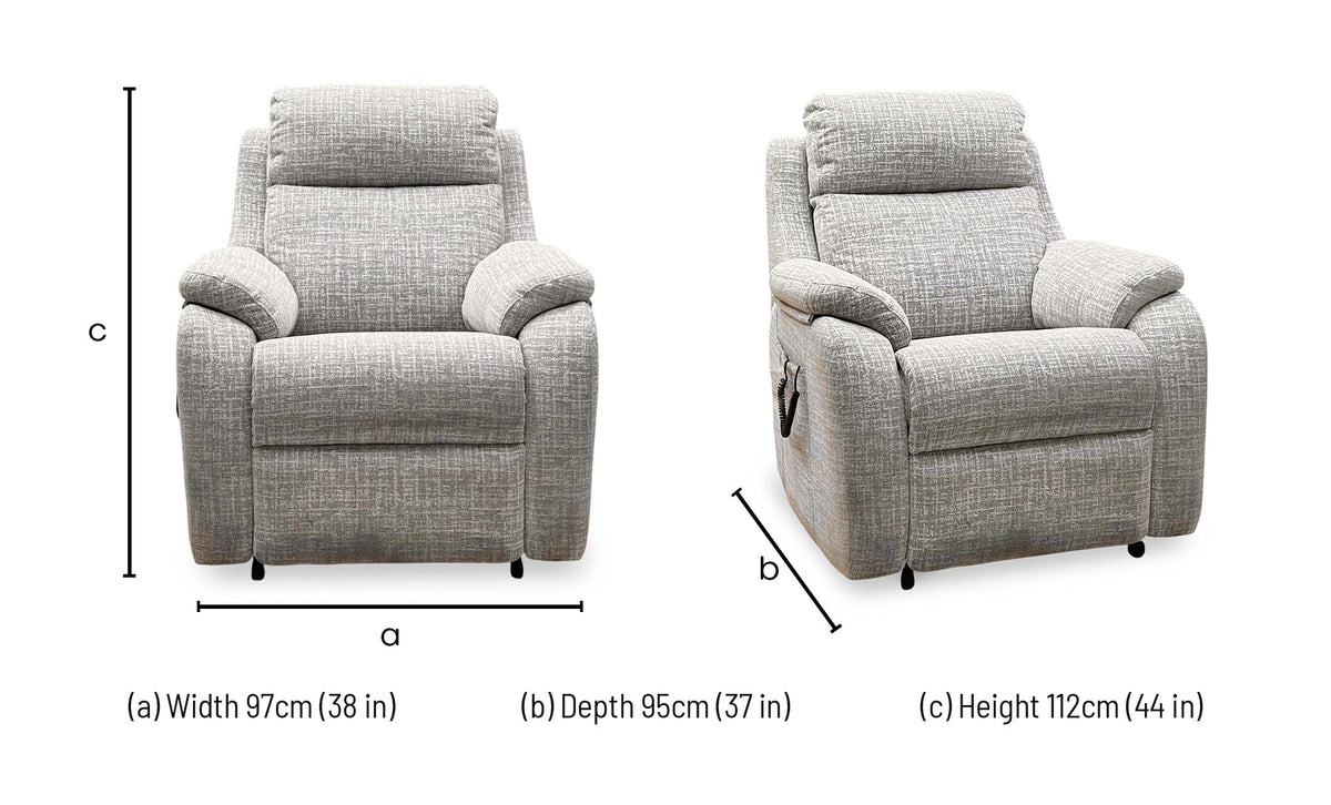 G Plan Kingsbury oatmeal fabric lift and rise recliner chair dimensions: width 97cm, depth 95cm, height 112cm