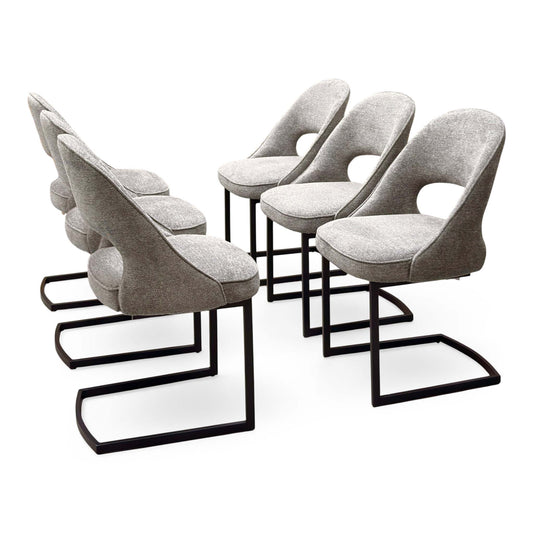 ‘Tiber’ Truffle Brown Fabric Set of 6 Cantilever Dining Chairs