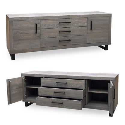 Bodahl 'Terra' 8 Vintage Grey Solid Oak Large 2 Door 3 Drawer Sideboard