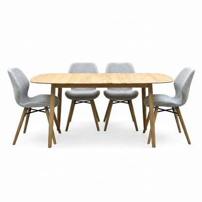 'Stockholm' Light Oak Solid Oak 160cm Extending Dining Table with Light Grey Set of 4 Dining Chairs