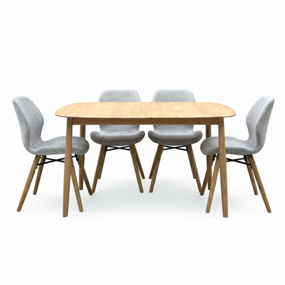 'Stockholm' Light Oak Solid Oak 160cm Extending Dining Table with Light Grey Set of 4 Dining Chairs