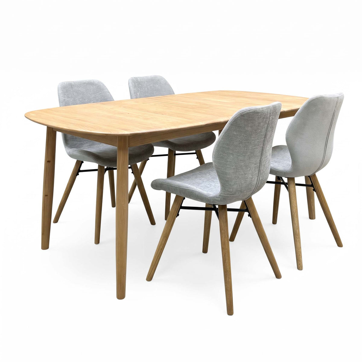 'Stockholm' Light Oak Solid Oak 160cm Extending Dining Table with Light Grey Set of 4 Dining Chairs