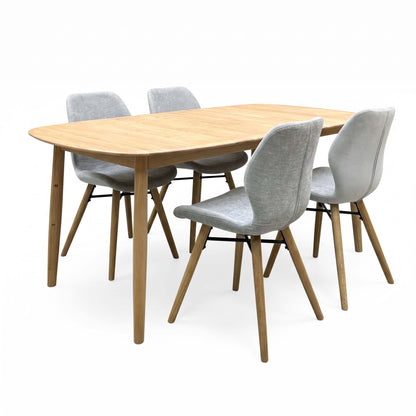 'Stockholm' Light Oak Solid Oak 160cm Extending Dining Table with Light Grey Set of 4 Dining Chairs