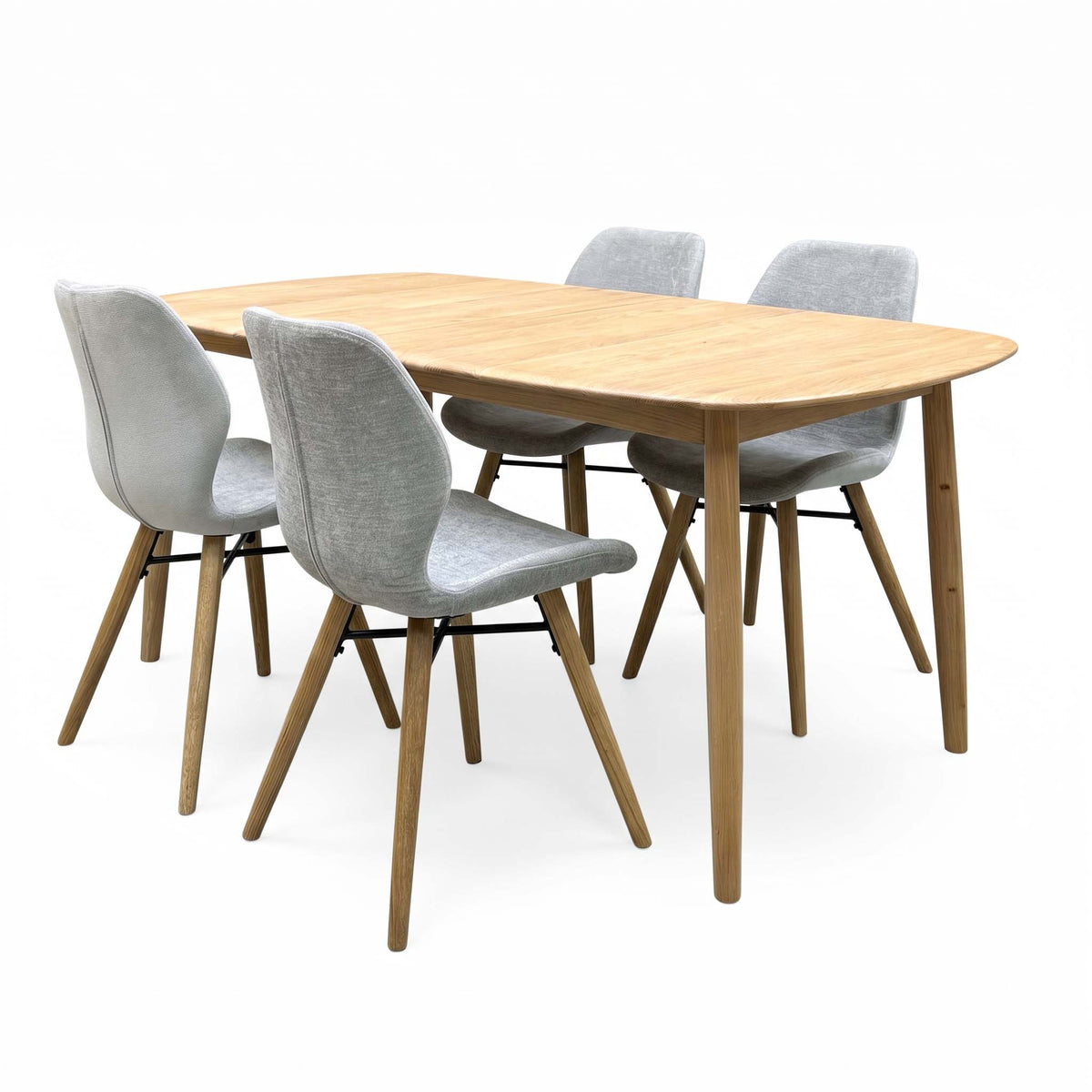 'Stockholm' Light Oak Solid Oak 160cm Extending Dining Table with Light Grey Set of 4 Dining Chairs