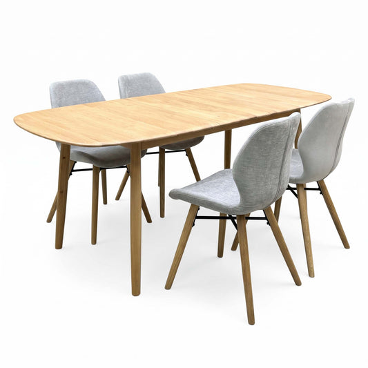 'Stockholm' Light Oak Solid Oak 160cm Extending Dining Table with Light Grey Set of 4 Dining Chairs