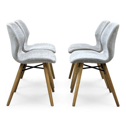 'Stockholm' Light Oak Solid Oak 160cm Extending Dining Table with Light Grey Set of 4 Dining Chairs