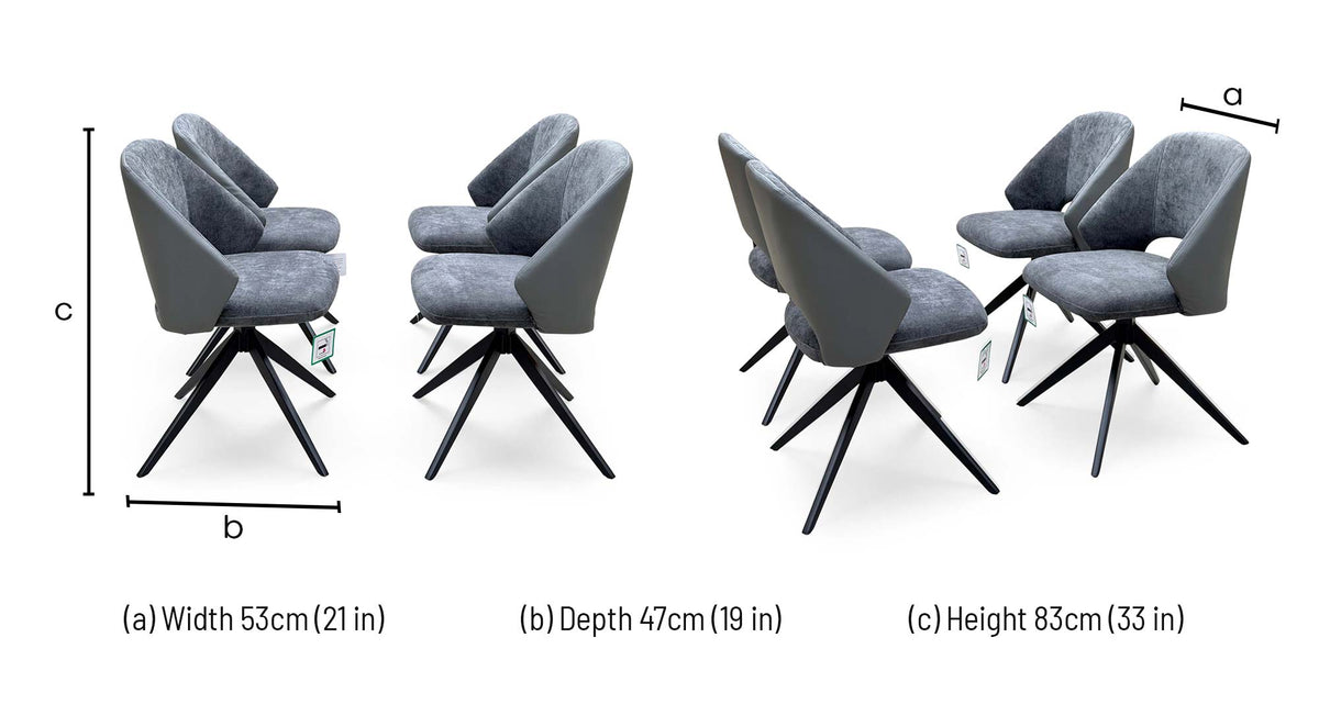 Raul anthracite grey faux leather swivel dining chair dimensions: width 53cm, depth 47cm, height 83cm