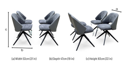 Raul anthracite grey faux leather swivel dining chair dimensions: width 53cm, depth 47cm, height 83cm