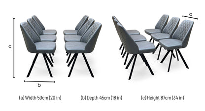 Jupiter grey faux leather swivel dining chair dimensions: width 50cm, depth 45cm, height 87cm