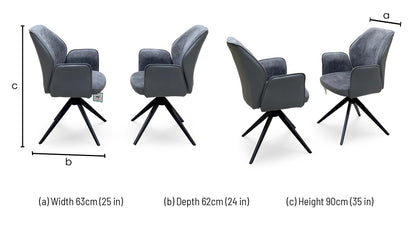 Julio anthracite grey swivel dining chair dimensions: width 63cm, depth 62cm, height 90cm