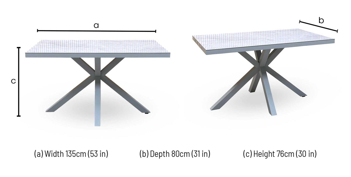 Fumo high gloss grey dining table dimensions: width 135cm, depth 80cm, height 76cm