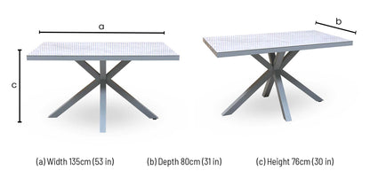 Fumo high gloss grey dining table dimensions: width 135cm, depth 80cm, height 76cm