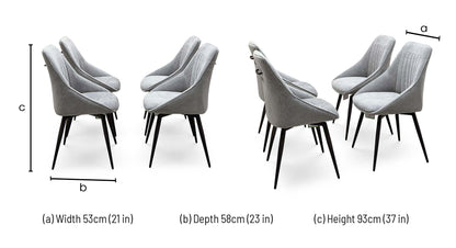 Crete light grey fabric dining chair dimensions: width 53cm, depth 58cm, height 93cm