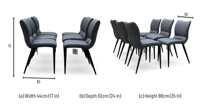 Clio grey faux leather dining chair dimensions: width 44cm, depth 62cm, height 88cm