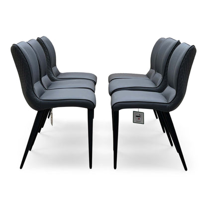 Side view of the six Clio grey faux leather dining chairs in two rows of three