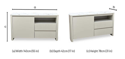 Avorio ceramic top small sideboard dimensions: width 140cm, depth 42cm, height 78cm