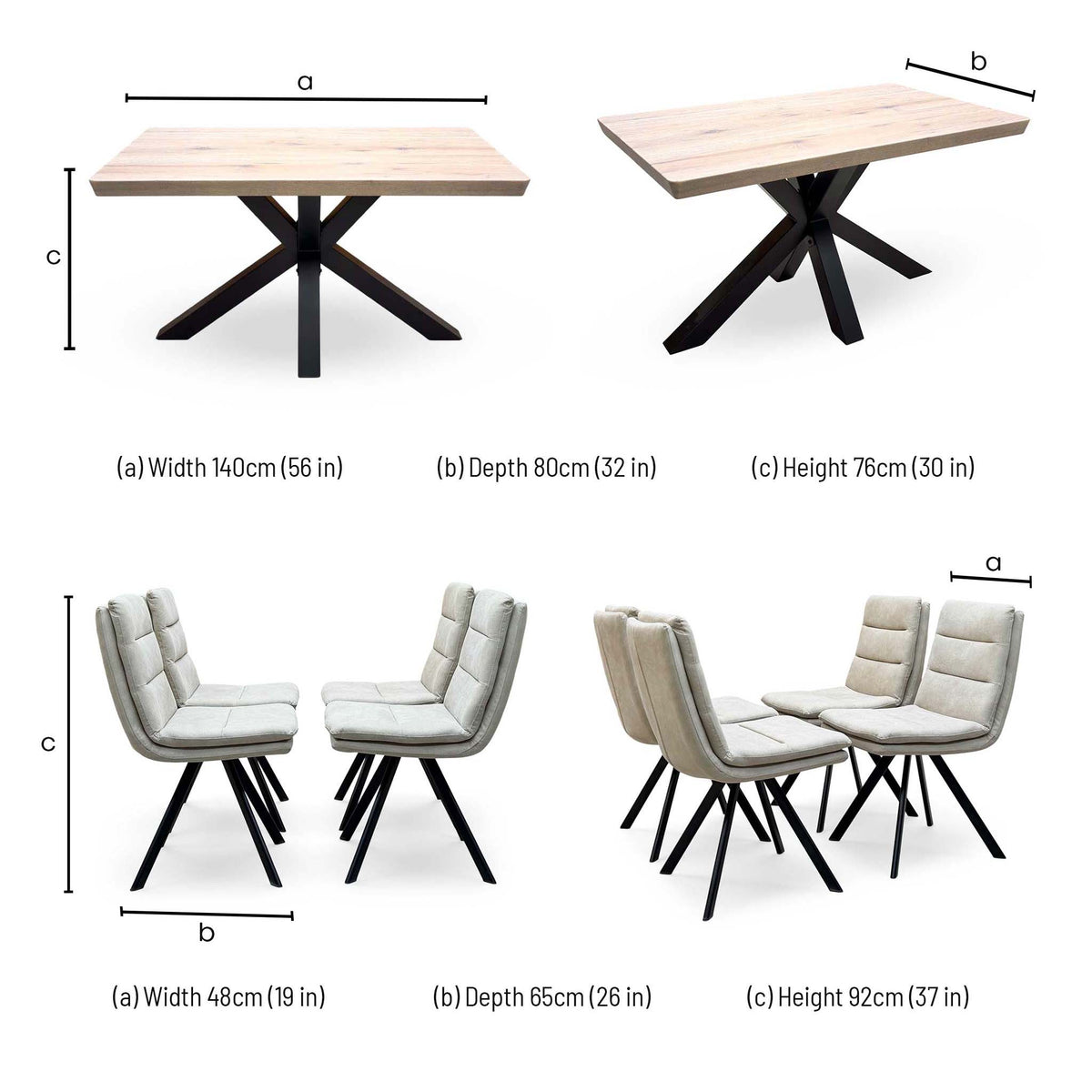 Bodahl 'Njord' 8 Vintage Grey Solid Oak 140cm Compact Soft Edge Dining Table with Sand Beige Fabric Swivel Chairs X 4