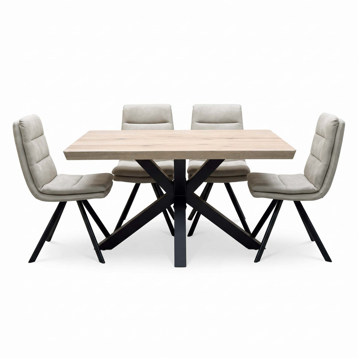 Bodahl 'Njord' 8 Vintage Grey Solid Oak 140cm Compact Soft Edge Dining Table with Sand Beige Fabric Swivel Chairs X 4