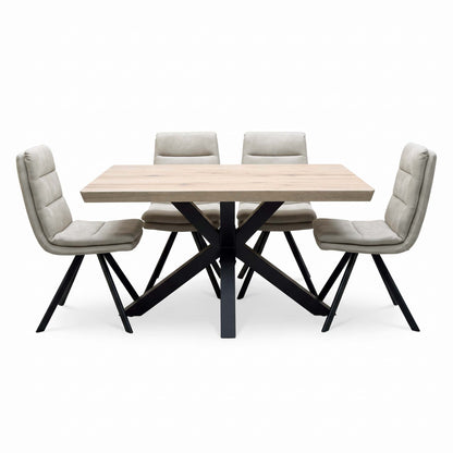 Bodahl 'Njord' 8 Vintage Grey Solid Oak 140cm Compact Soft Edge Dining Table with Sand Beige Fabric Swivel Chairs X 4