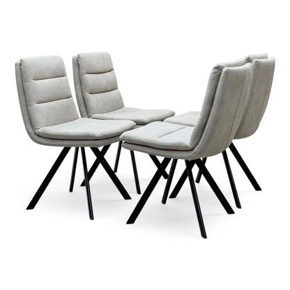 Bodahl 'Njord' 8 Vintage Grey Solid Oak 140cm Compact Soft Edge Dining Table with Sand Beige Fabric Swivel Chairs X 4