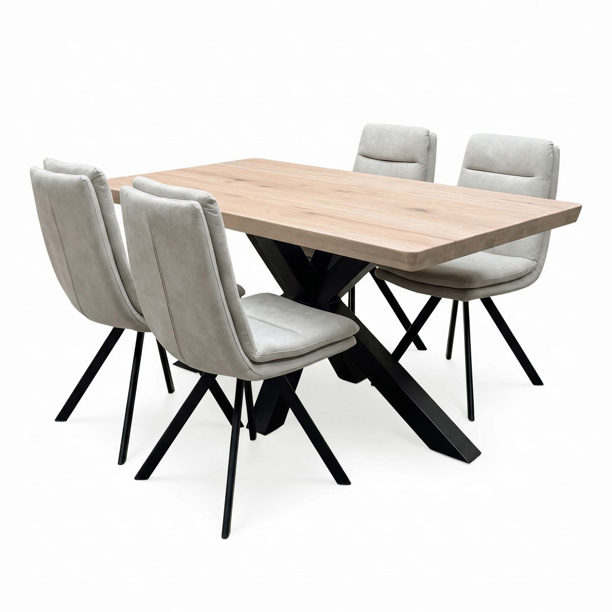 Bodahl 'Njord' 8 Vintage Grey Solid Oak 140cm Compact Soft Edge Dining Table with Sand Beige Fabric Swivel Chairs X 4