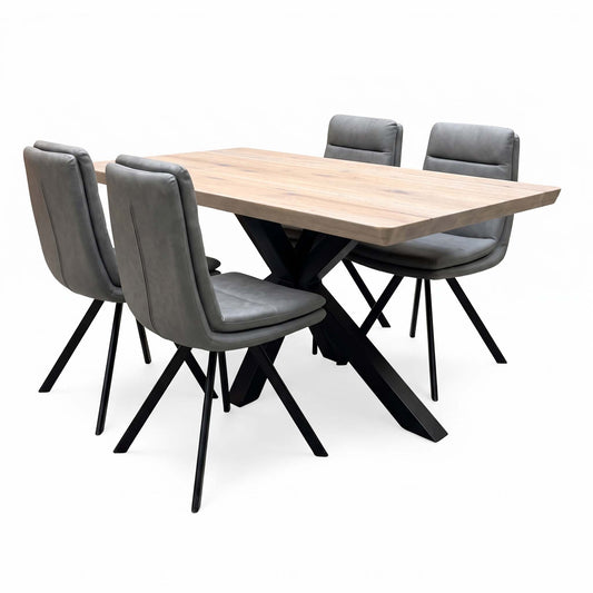 Bodahl 'Njord' 8 Vintage Grey Solid Oak 140cm Compact Soft Edge Dining Table with  Anthracite Grey Faux Leather Swivel Chair - Set of 4
