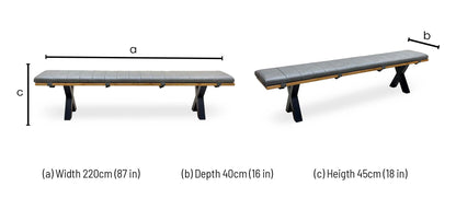 Bodahl ‘Njord’ 1 Oil Solid Oak 220cm Dining Bench with Metal X-Shaped Legs + Grey Bench Pad