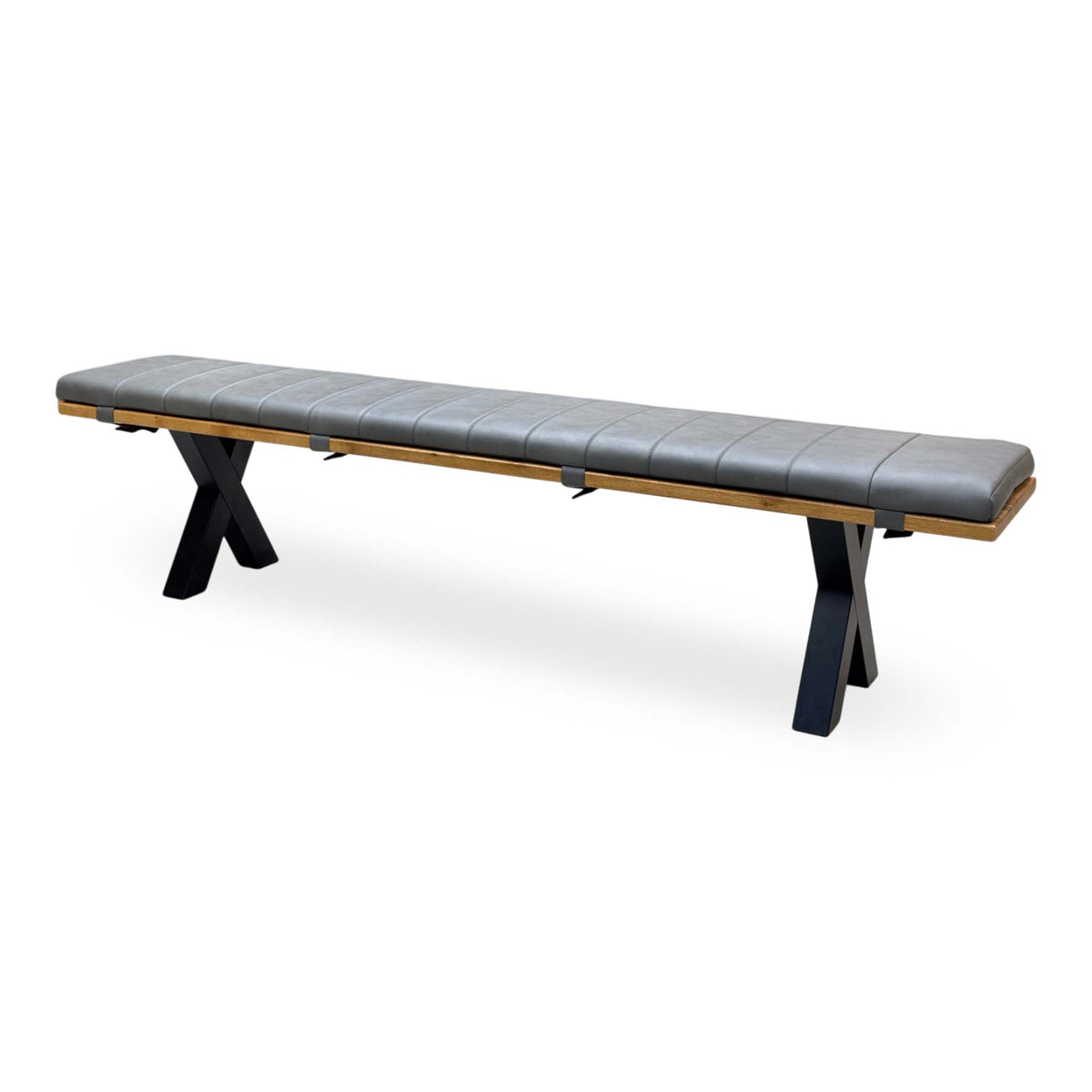 Bodahl ‘Njord’ 1 Oil Solid Oak 220cm Dining Bench with Metal X-Shaped Legs + Grey Bench Pad