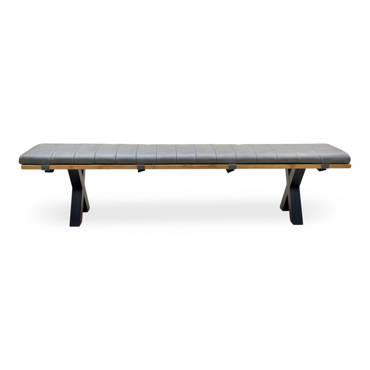 Bodahl ‘Njord’ 1 Oil Solid Oak 220cm Dining Bench with Metal X-Shaped Legs + Grey Bench Pad