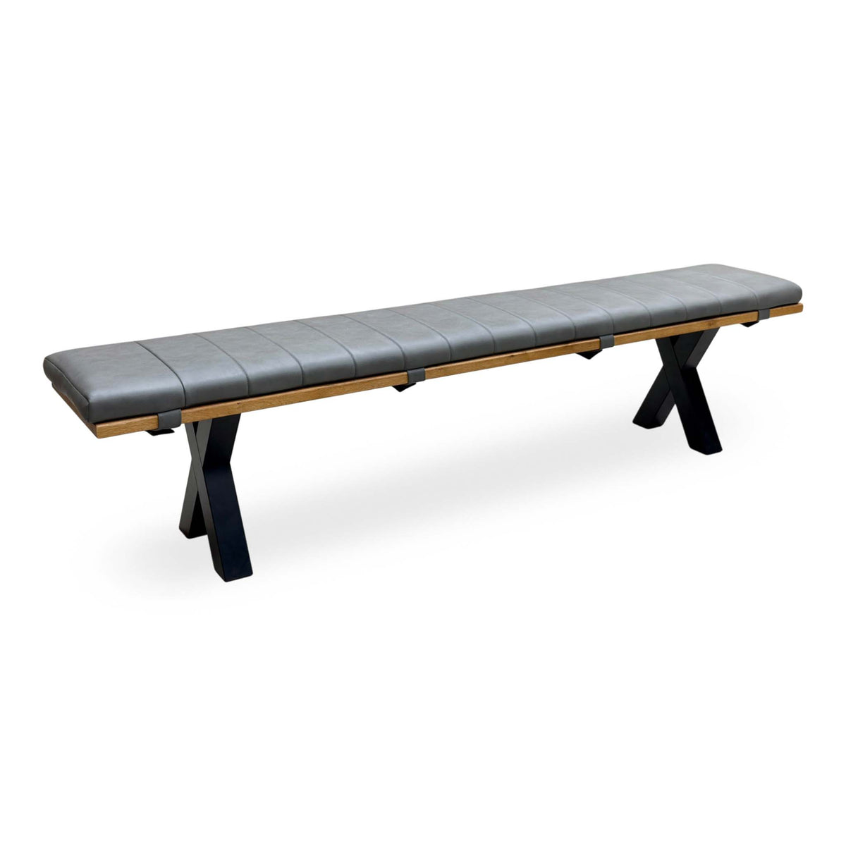 Bodahl ‘Njord’ 1 Oil Solid Oak 220cm Dining Bench with Metal X-Shaped Legs + Grey Bench Pad