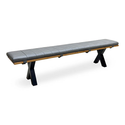 Bodahl ‘Njord’ 1 Oil Solid Oak 220cm Dining Bench with Metal X-Shaped Legs + Grey Bench Pad