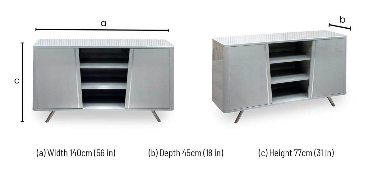'Nadal' High Gloss Grey 2 Door Wide Sideboard