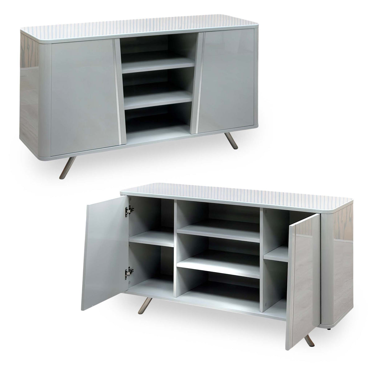 'Nadal' High Gloss Grey 2 Door Wide Sideboard