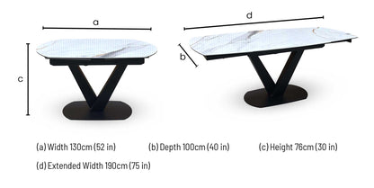 ‘Julio’ Fiorentino Marble Ceramic Top 130cm Swivel Extending Dining Table