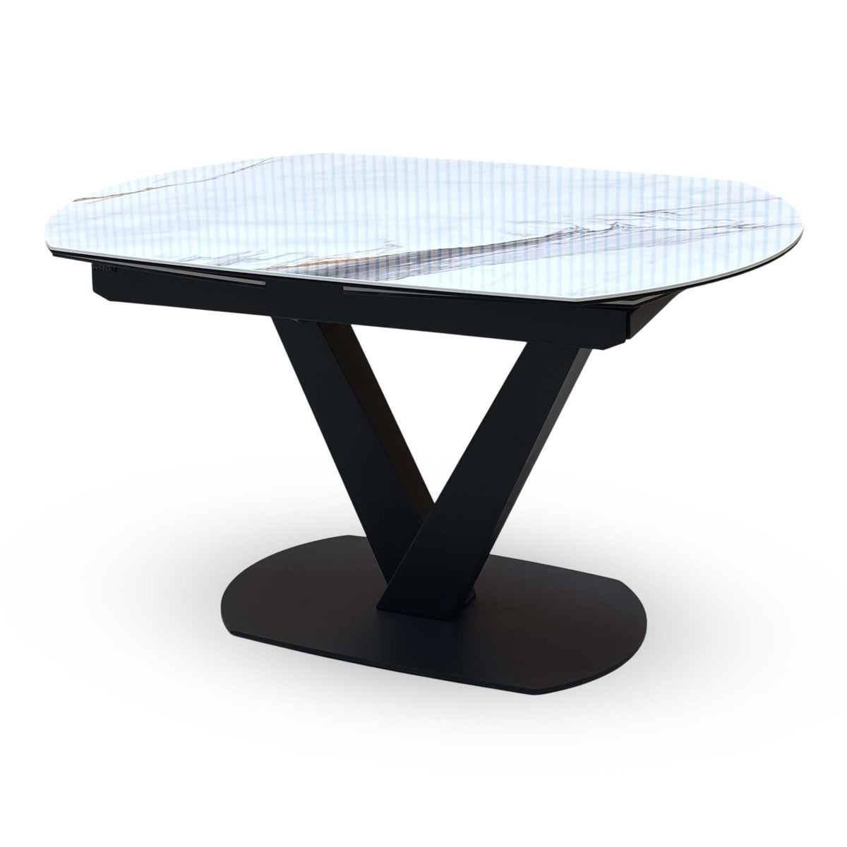 Julio marble ceramic 130cm extending dining table unextended, angled view from the left