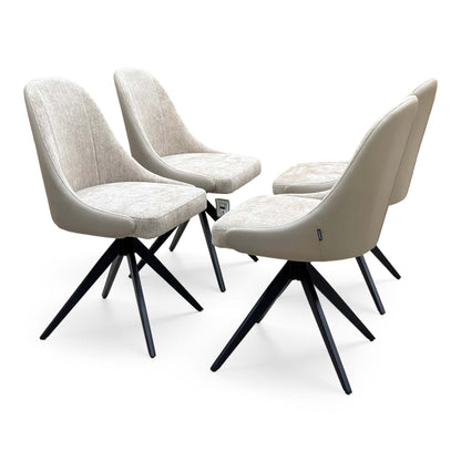 ‘Jose' Pebble Beige Fabric Set of 4 Swivel Dining Chairs