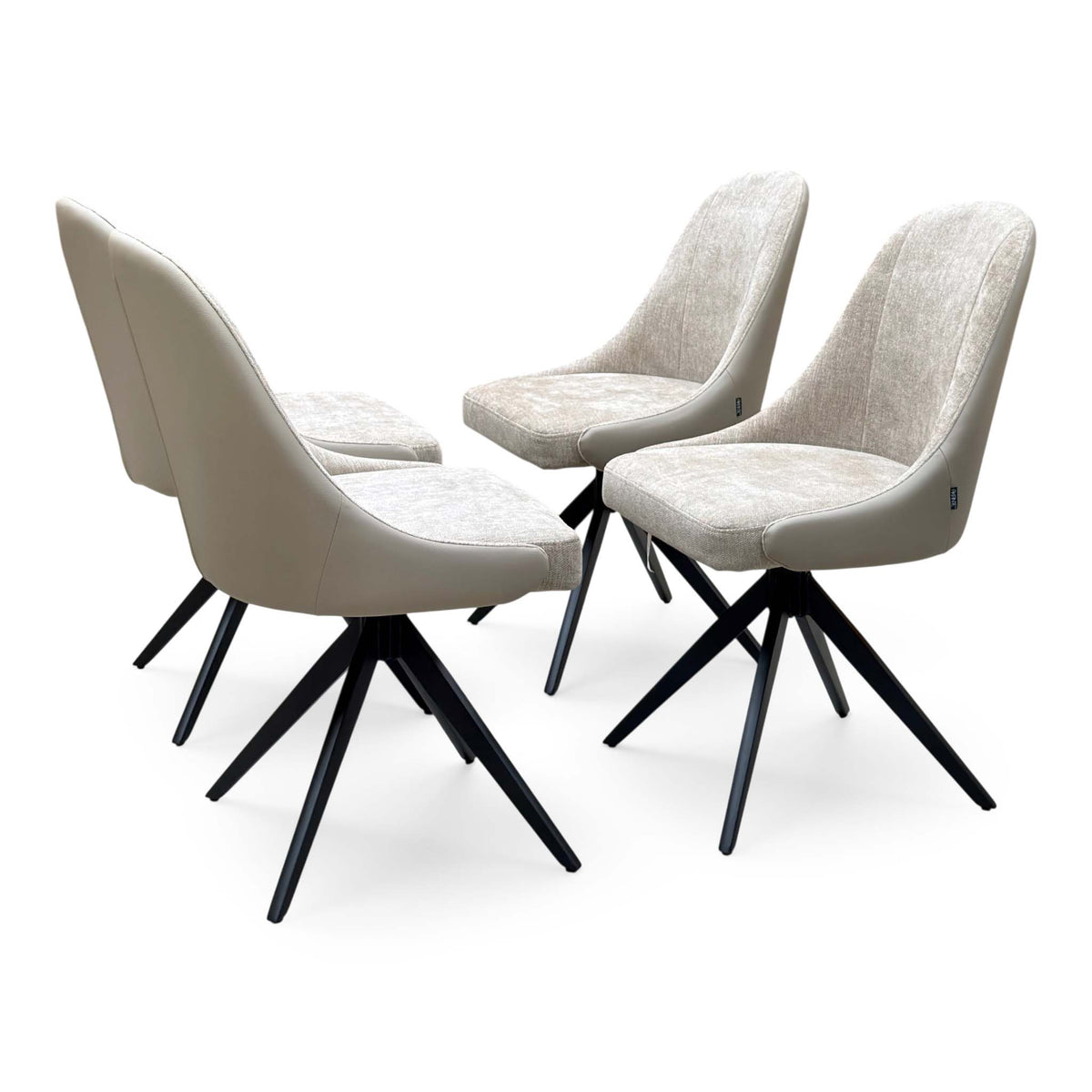 ‘Jose' Pebble Beige Fabric Set of 4 Swivel Dining Chairs