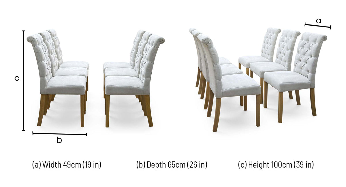 Furnitureland ‘Hamilton’ Taupe Fabric Roll Back Button Back Set of 6 Dining Chairs