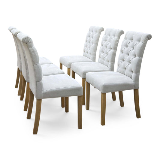 Furnitureland ‘Hamilton’ Taupe Fabric Roll Back Button Back Set of 6 Dining Chairs