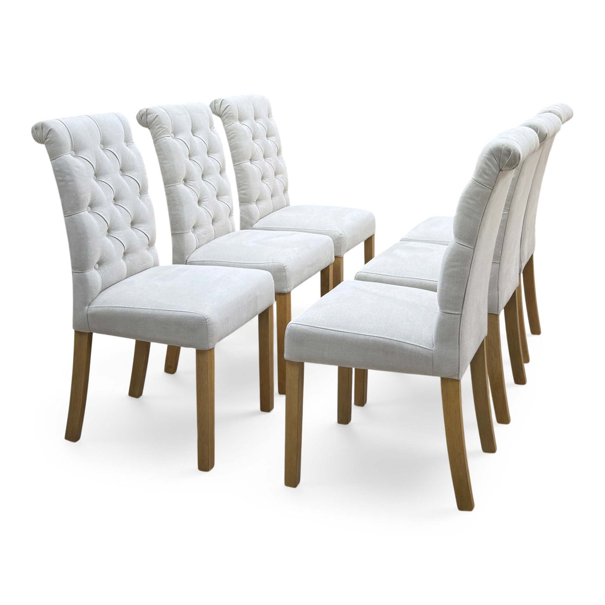 Furnitureland ‘Hamilton’ Taupe Fabric Roll Back Button Back Set of 6 Dining Chairs