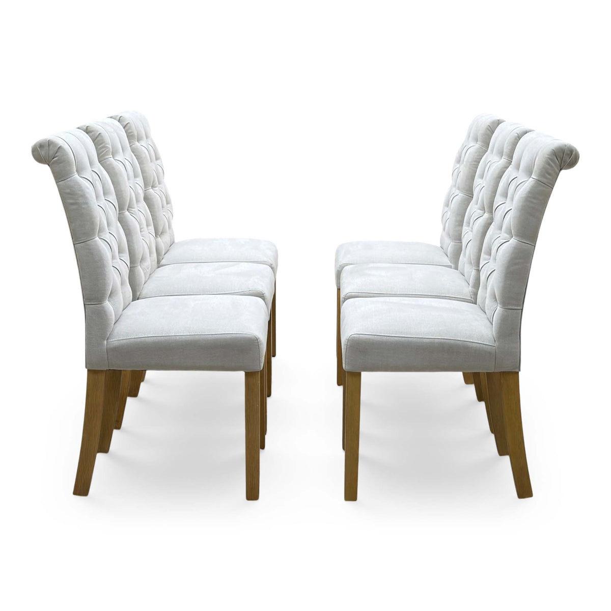 Furnitureland ‘Hamilton’ Taupe Fabric Roll Back Button Back Set of 6 Dining Chairs