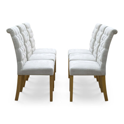 Furnitureland ‘Hamilton’ Taupe Fabric Roll Back Button Back Set of 6 Dining Chairs