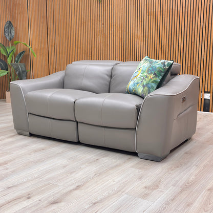 World of Leather 'Xavier' Hw-042e Elephant Grey Leather 2 Seater Power Recliner Sofa with Power Headrests