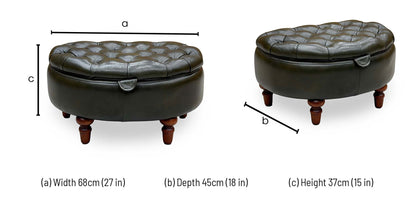 ‘Christopher’ Richmond Emerald Green Cat-200:89 Leather Half Moon Storage Stool