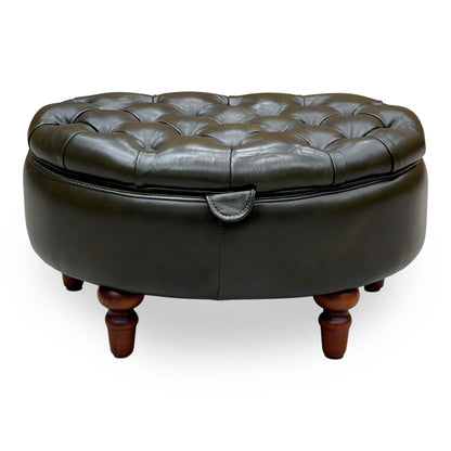 ‘Christopher’ Richmond Emerald Green Cat-200:89 Leather Half Moon Storage Stool