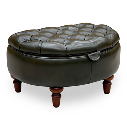‘Christopher’ Richmond Emerald Green Cat-200:89 Leather Half Moon Storage Stool