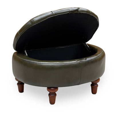 ‘Christopher’ Richmond Emerald Green Cat-200:89 Leather Half Moon Storage Stool